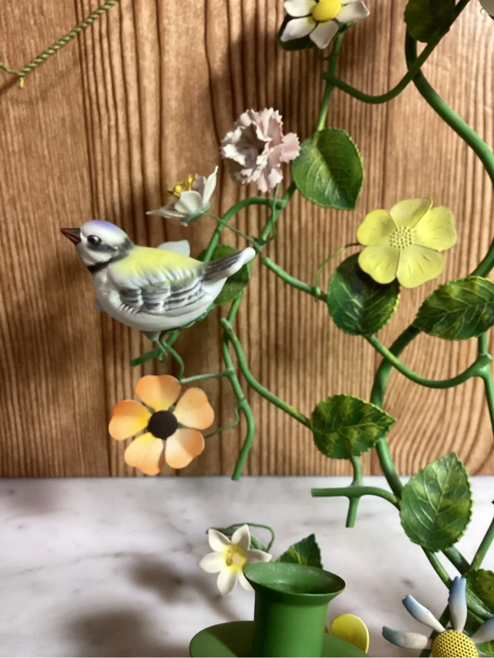 Vintage Petites Choses Tole Ware Metal Candle Scones Floral with 3 Birds